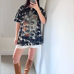 Y2K Black Tie-Dye Dragon Graphic T-Shirt XL